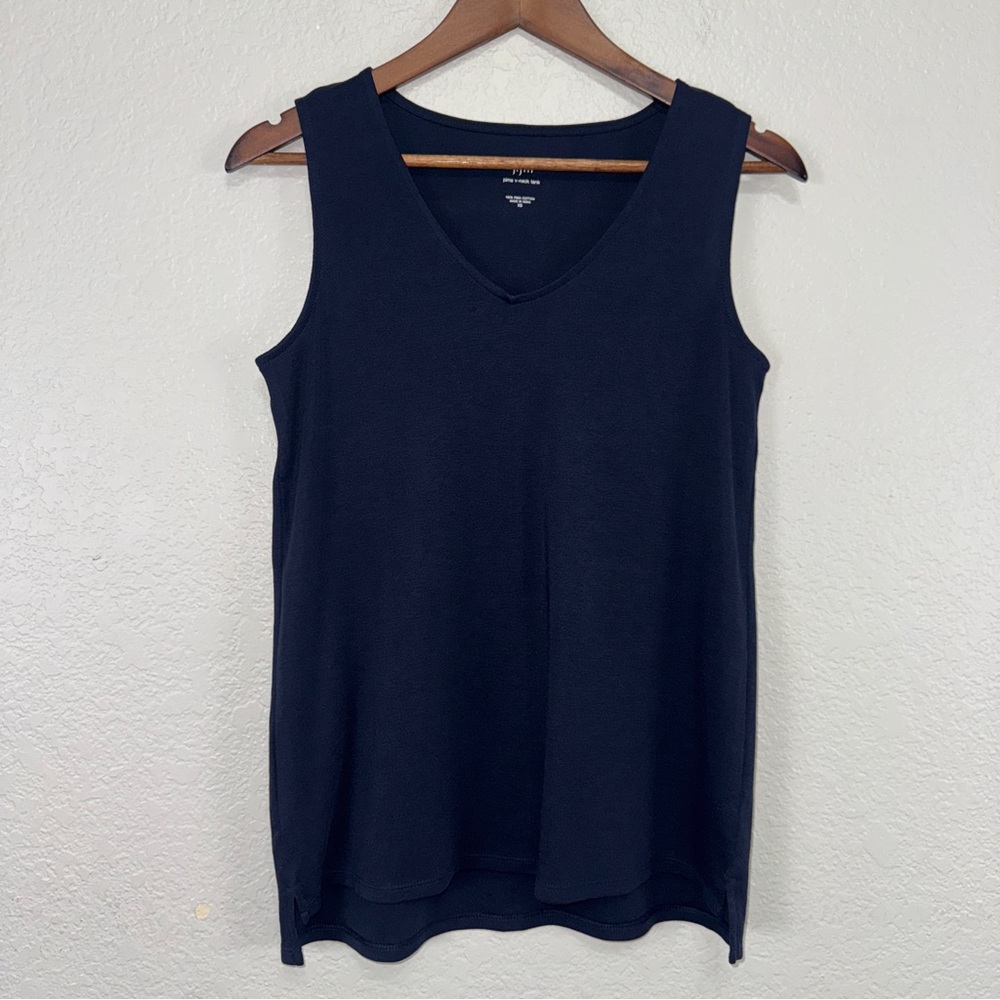 J. Jill Classic Blue Tank Top Small 100% Pima‎ cotton rounded v-neck basic #cc
